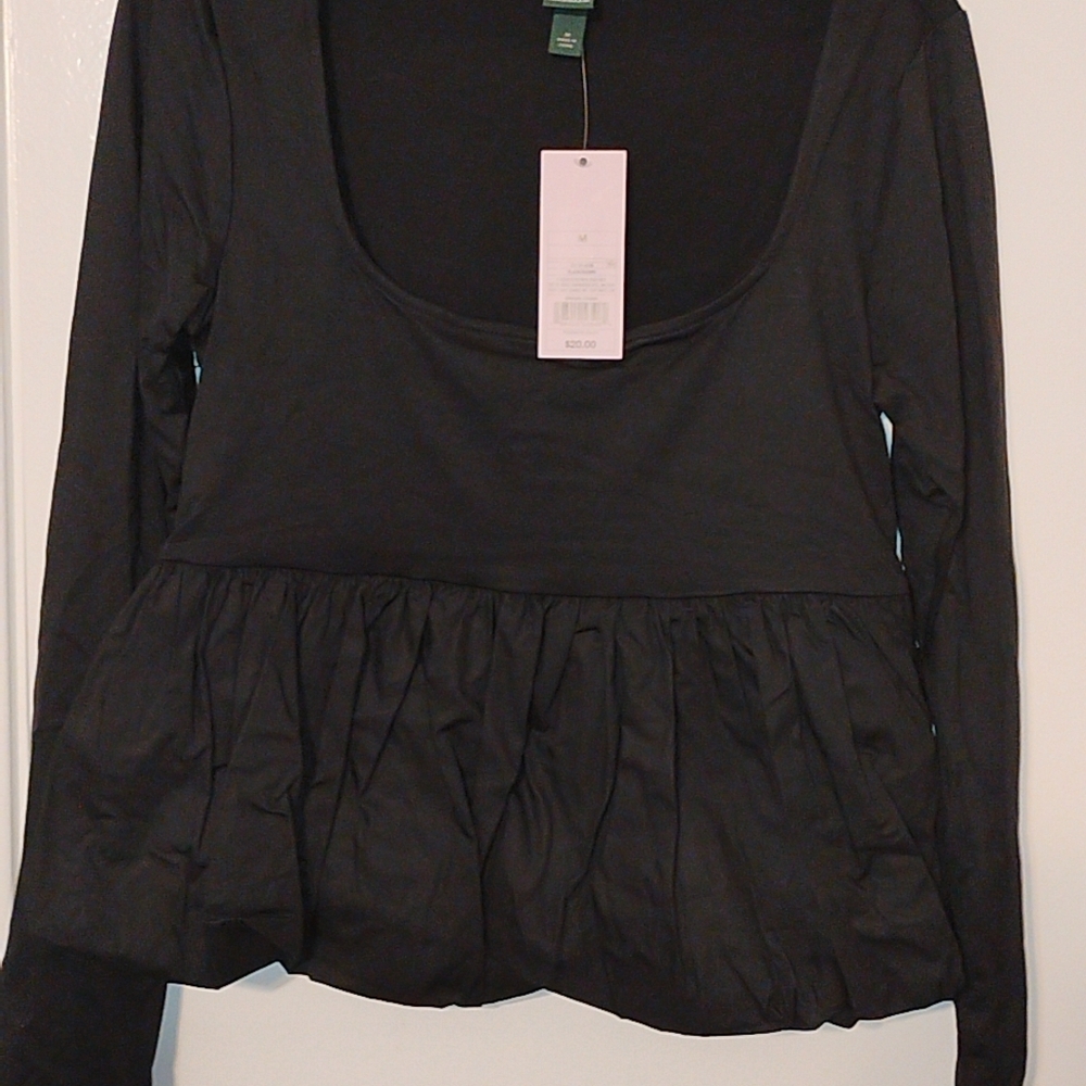 Wild Fable Black Peplum Long Sleeve Blouse